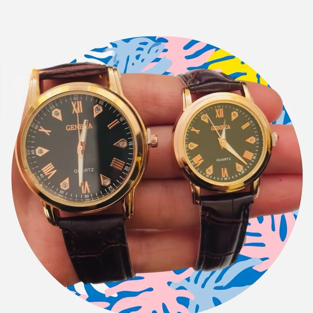 2 Pieces Elegant Brown and Gold Men/ Women's Watch